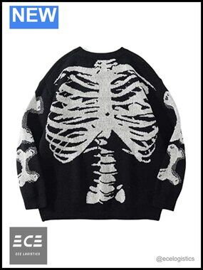 Aelfric Eden Skeleton Sweater Crew Neck Oversized Y2k Pullover Skull